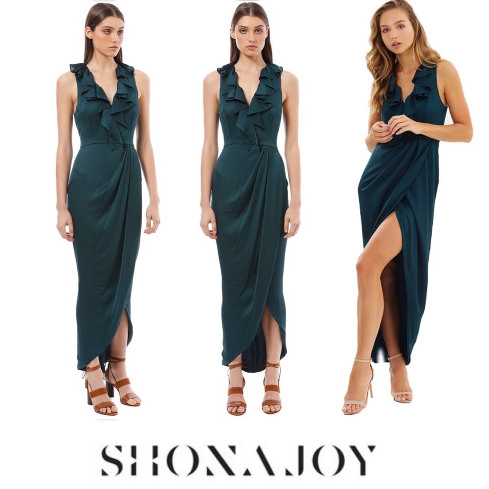 SHONA JOY Plunge Frill Draped Maxi Dress